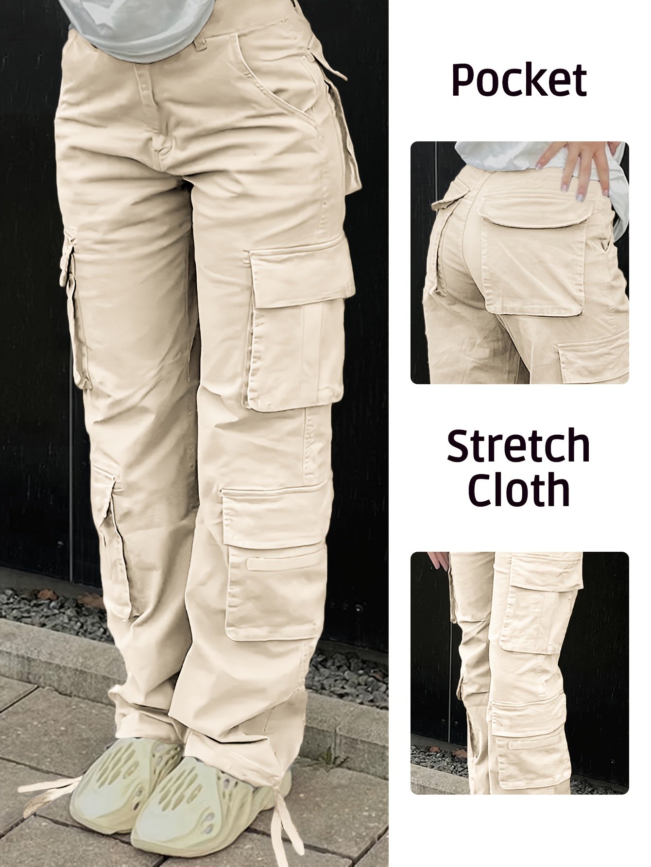 Women's High-Waisted Wide-Leg Workwear Pants 90s Y2K Retro Cargo Trousers  with Multiple Utility Pockets, Beltless Design Straight-* for Stre