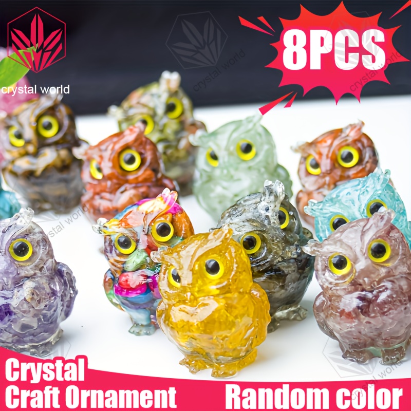 8pcs Crystal Craft Statue Ornament - Owl, Crystal Material (random Mix), For Home Decor, Small Ornament For Home And Work Desk, Holiday Gift, Multi-piece