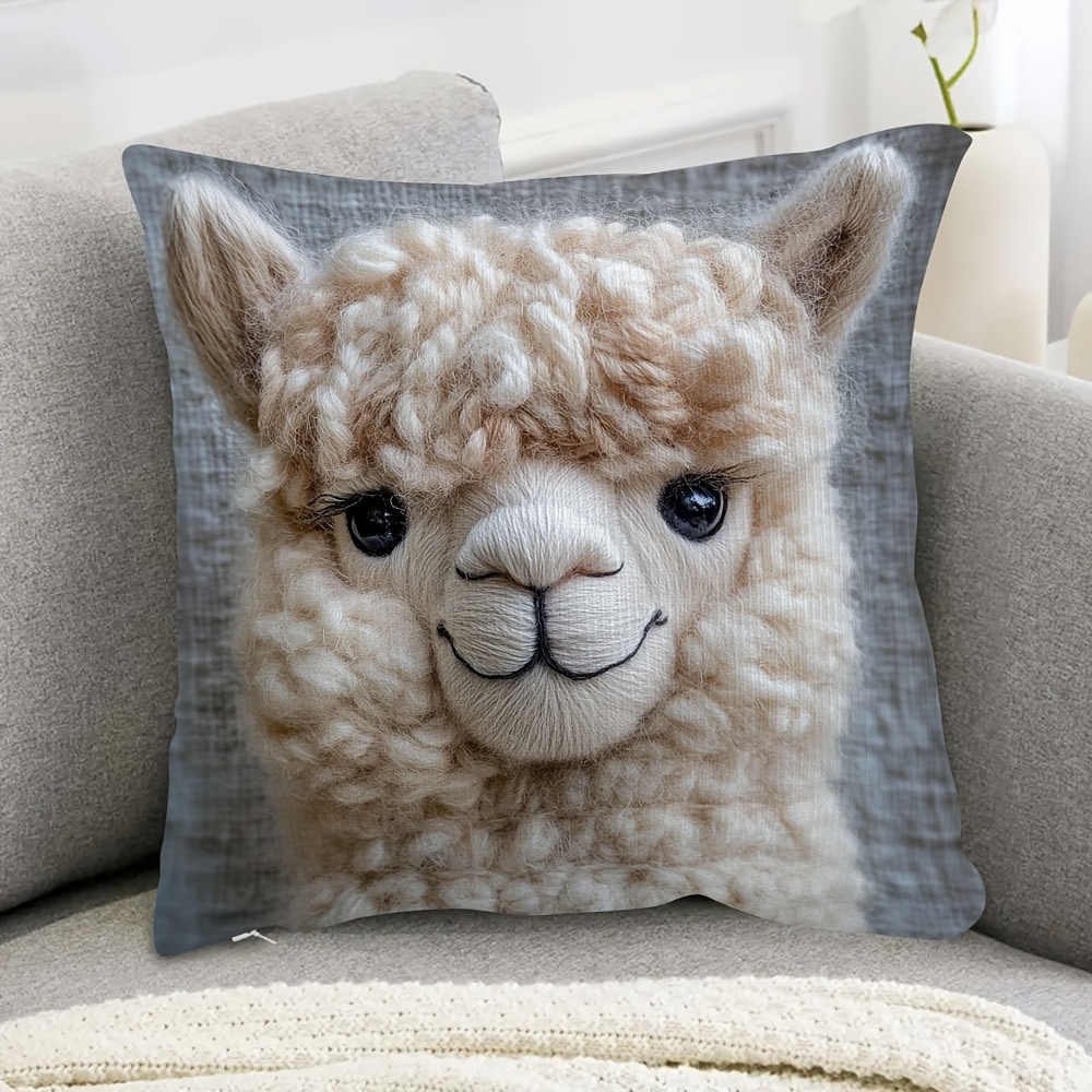 

Chic Alpaca-inspired 18x18" Double-sided Plush Pillowcase - Soft, Embroidery-like For Living Room & Bedroom Decor, Zip Closure, Machine Washable, Short Plush, Winter Style, No Pillow