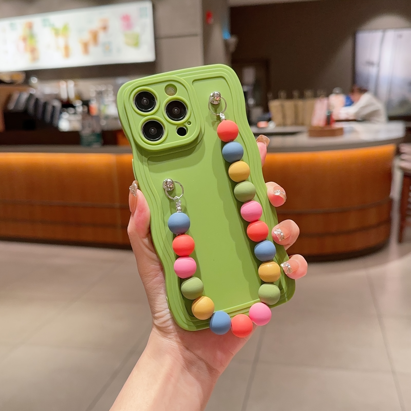 

Green Wave Phone Case, With String, Can Carry The Phone, For Iphone 6/7/8/x/11/12/13/14/15 Series