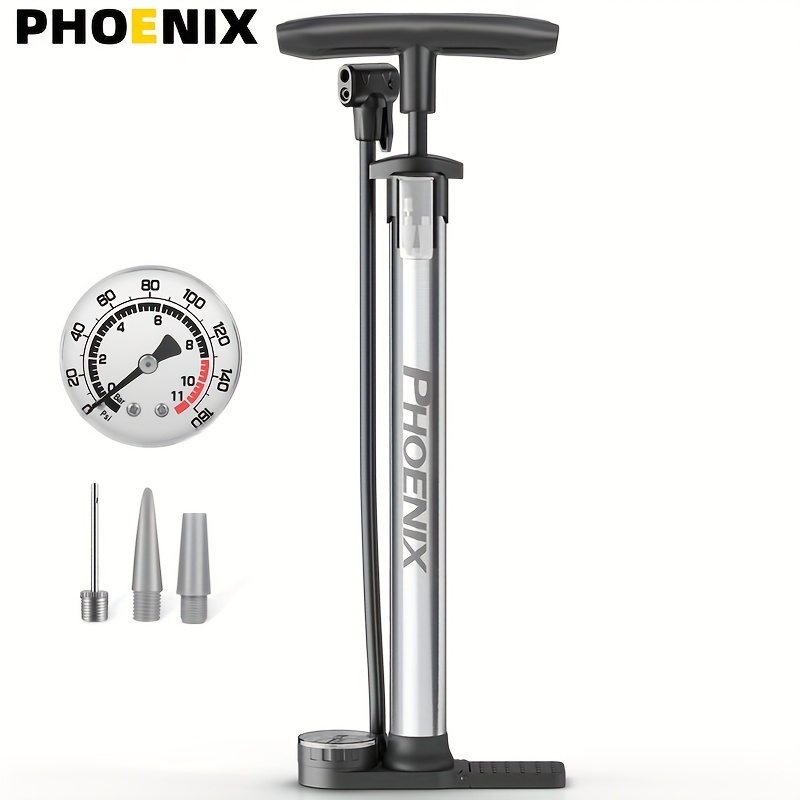 

Phoenix Bike Air Pump, Portable High Pressure Max 130psi Tire Inflator, Stainless Steel Ball Mountain Bicycle Pump