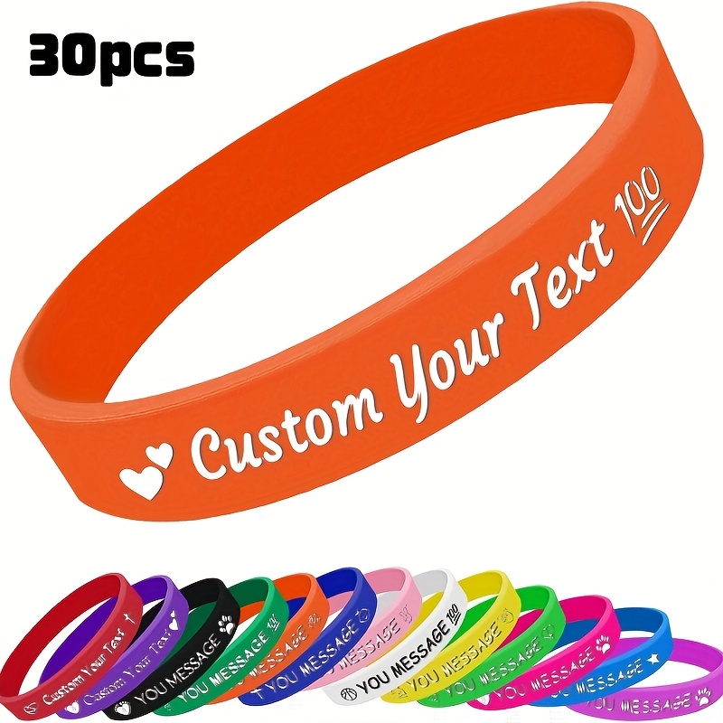 TEMU 30pcs Custom Silicone Wristbands, Adult Bracelet Size 202mm With Heart Icon, Suitable For Company Team Building, Weddings, Team , Gathering,