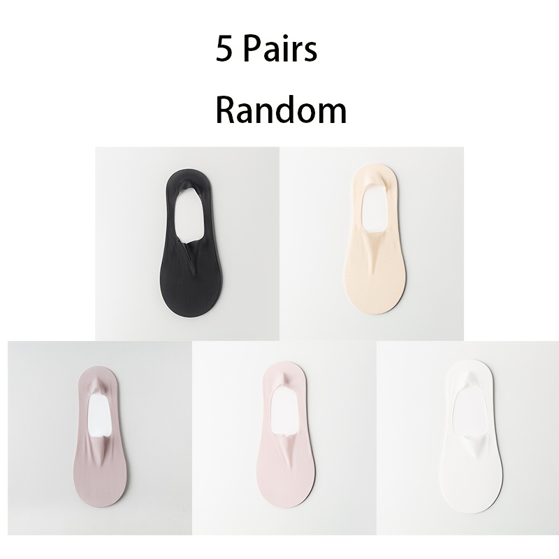TEMU Random 5 Pairs Of Mixed Colors Women's Ice Invisible Socks, Ultra-thin Breathable Mesh Liner Socks, Silicone Anti-slip Design, Suitable For