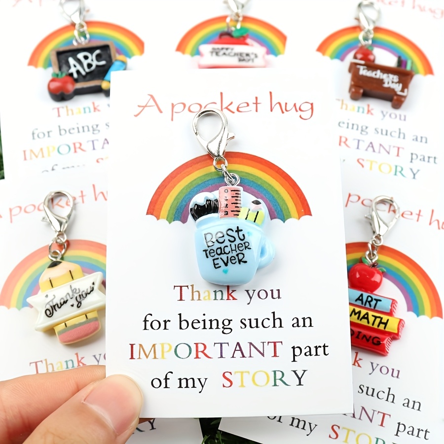 6pcs fun back to keychain gift set with thank you cards resin blackboard pen holder and motivational charms ideal for teachers graduation halloween christmas encourasynthetic gemstoneent and inspirational accessories best for thanksgiving