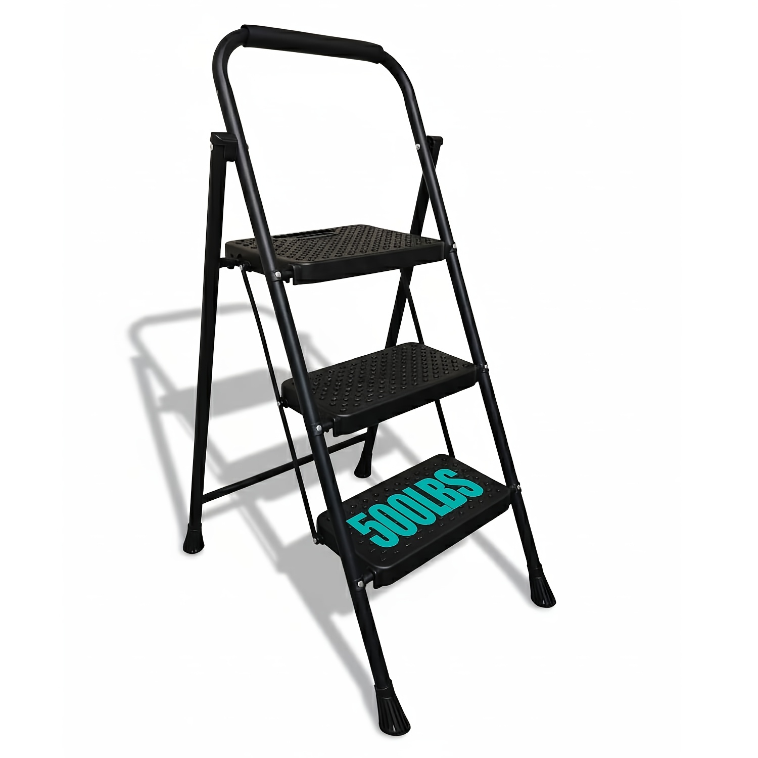 TEMU Step Ladder Folding, Step Stool With Handrail, Non-slip Wide Pedal, Heavy Duty Steel Ladder For Adults, Kitchen Home Indoor Outdoor