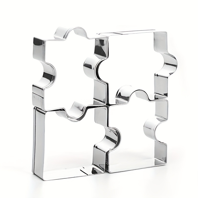 Image of 4pcs Stainless Steel Puzzle Cookie Cutters, Baking Supplies For Fondant And Gum Paste Molds, Ideal Gift For Christmas Parties, Birthdays