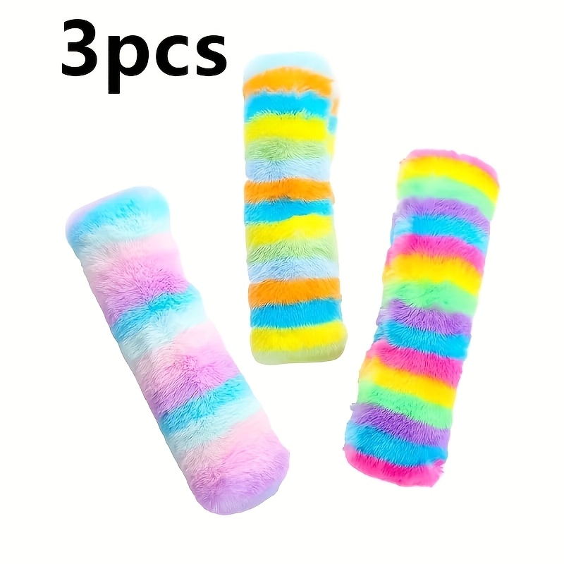 TEMU Jouet pour chat oreiller à bandes en peluche colorée, 3 pièces, oreiller en peluche contenant du papier bruyant, résistant aux morsures pour jeu