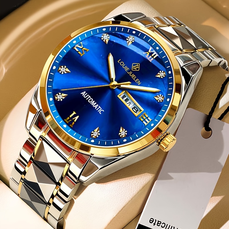 E-shop Eine blaue automatische mechanische Armbanduhr, lässig stilvoll für Herren Damen, für Freizeitkleidung oder als Geschenk.
