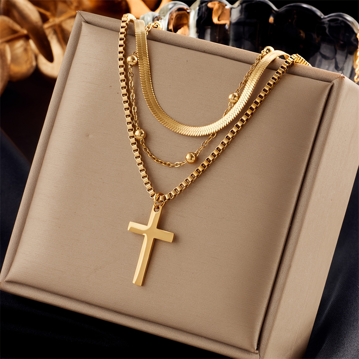 Image of A Easy Retro Chain Cross Stainless Steel Pendant Necklace Suitable For Daily Wear And Gatherings