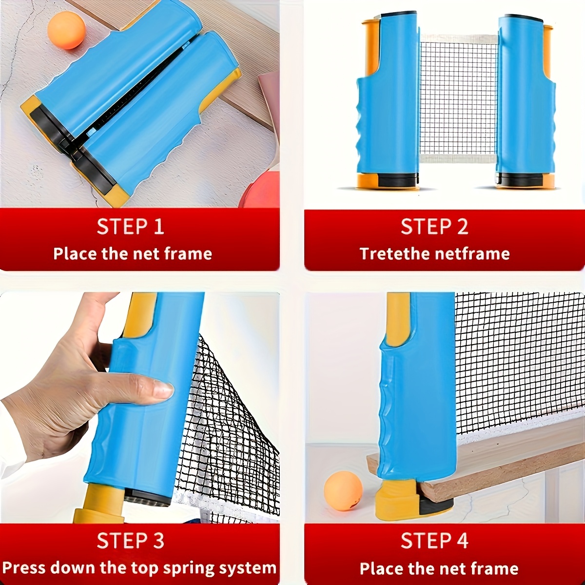 Table Tennis Net Set with Paddles and Training Balls, Portable Setup