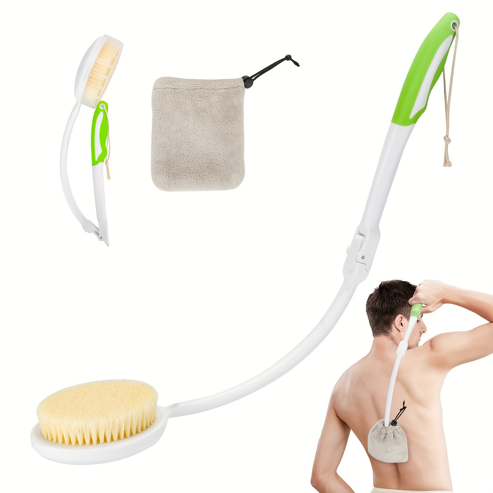 elderly back scrubber with soft anti   handle towel manual bath brush for back relief no electricity needed long handle for   personal care aid for seniors adults     material softbristled head Product details 0