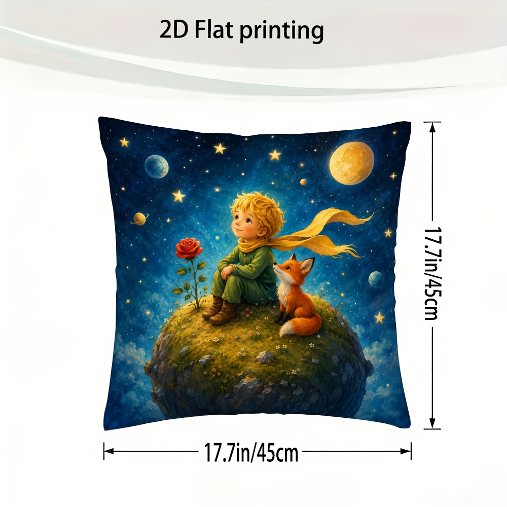 TEMU 1pc Little Fox Little Prince Pillowcase (without Pillow Insert) 17.72 X 17.72 Inches Double Sided Print For Decorating Your Living Room Sofa For