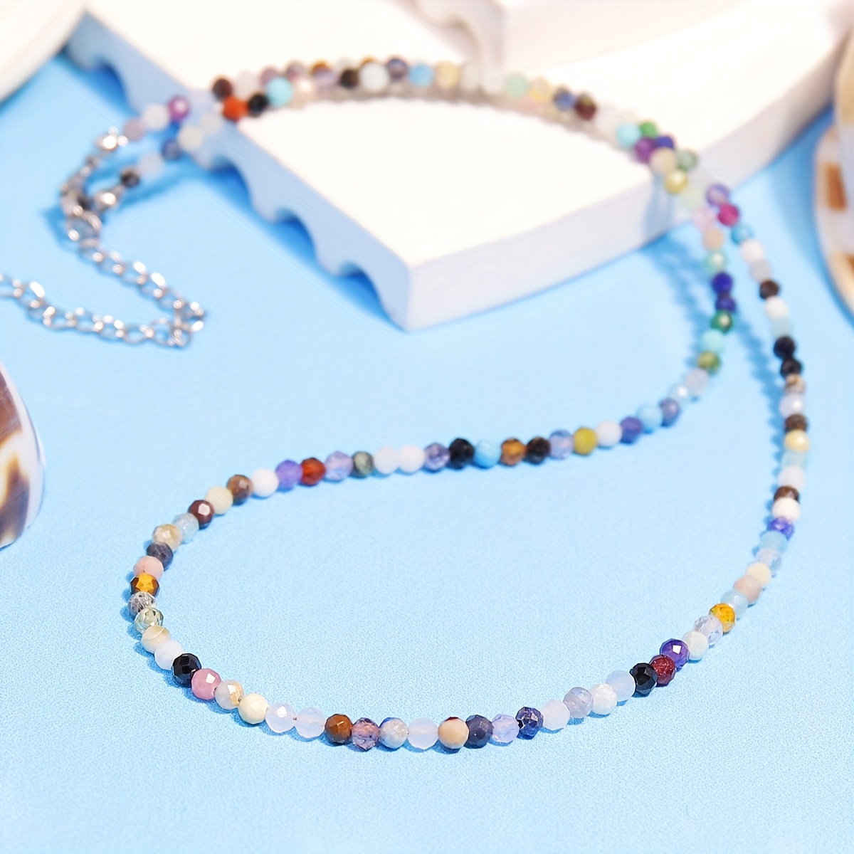Image of Multicolor Natural Stone Necklace Made From Genuine Stones, Handcrafted Beaded Jewelry Featuring A Minimalist Pendant For Women, A Thoughtful Gift For Her Birthday Or Valentine's Day