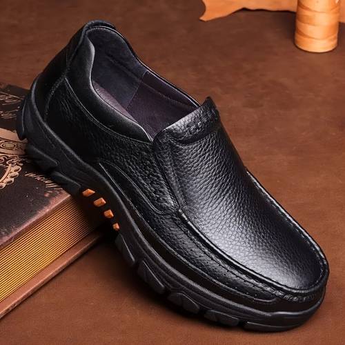 mens casual leather oxford shoes slip on comfortable loafers for daily wear outdoor activities lightweight breathable classic round toe design low leather upper with durable pvc outsole ideal for and