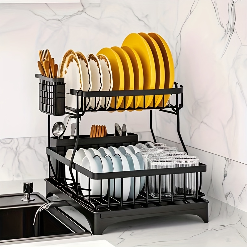 2 tier dish drying   large stainless steel dish rack for kitchen counter dish rack with   detachable carbon steel kitchen organizer for dishes cups cutlery space saving kitchen organizers and storage mothers day gift Product details 5