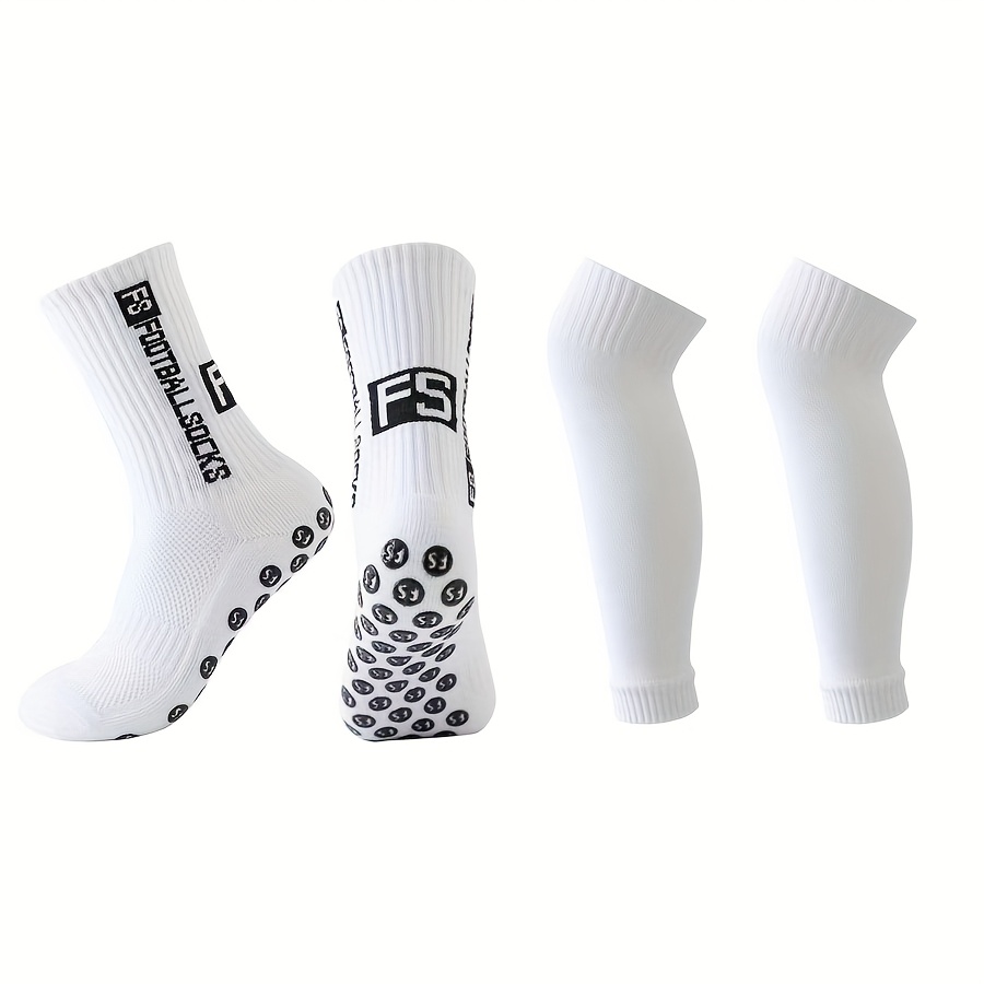 E-shop 1 Paar Fußballsocken und 1 Paar Beinlinge, rutschfeste professionelle Fußballsocken, lange Sport-Knieschoner, Anti-Reibungs-Wadensocken,