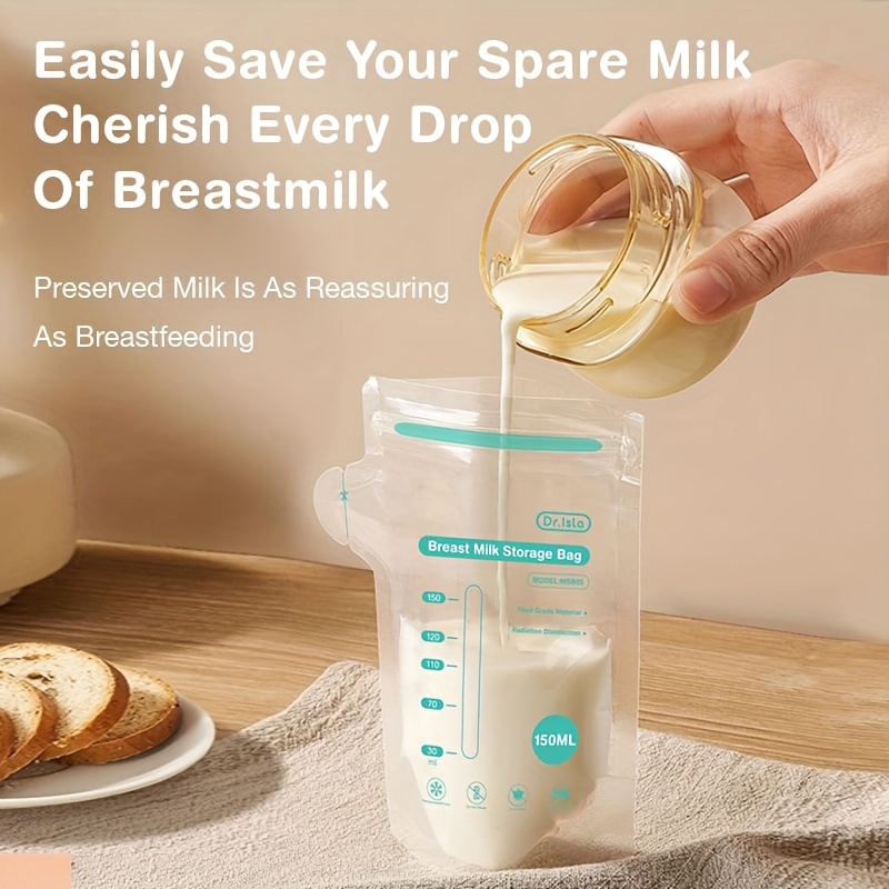 10pcs/30pcs/100pcs Breastmilk Storage Bags 150ml - Self-Standing Space-Saving Design with Pour Spout for Easy Feeding