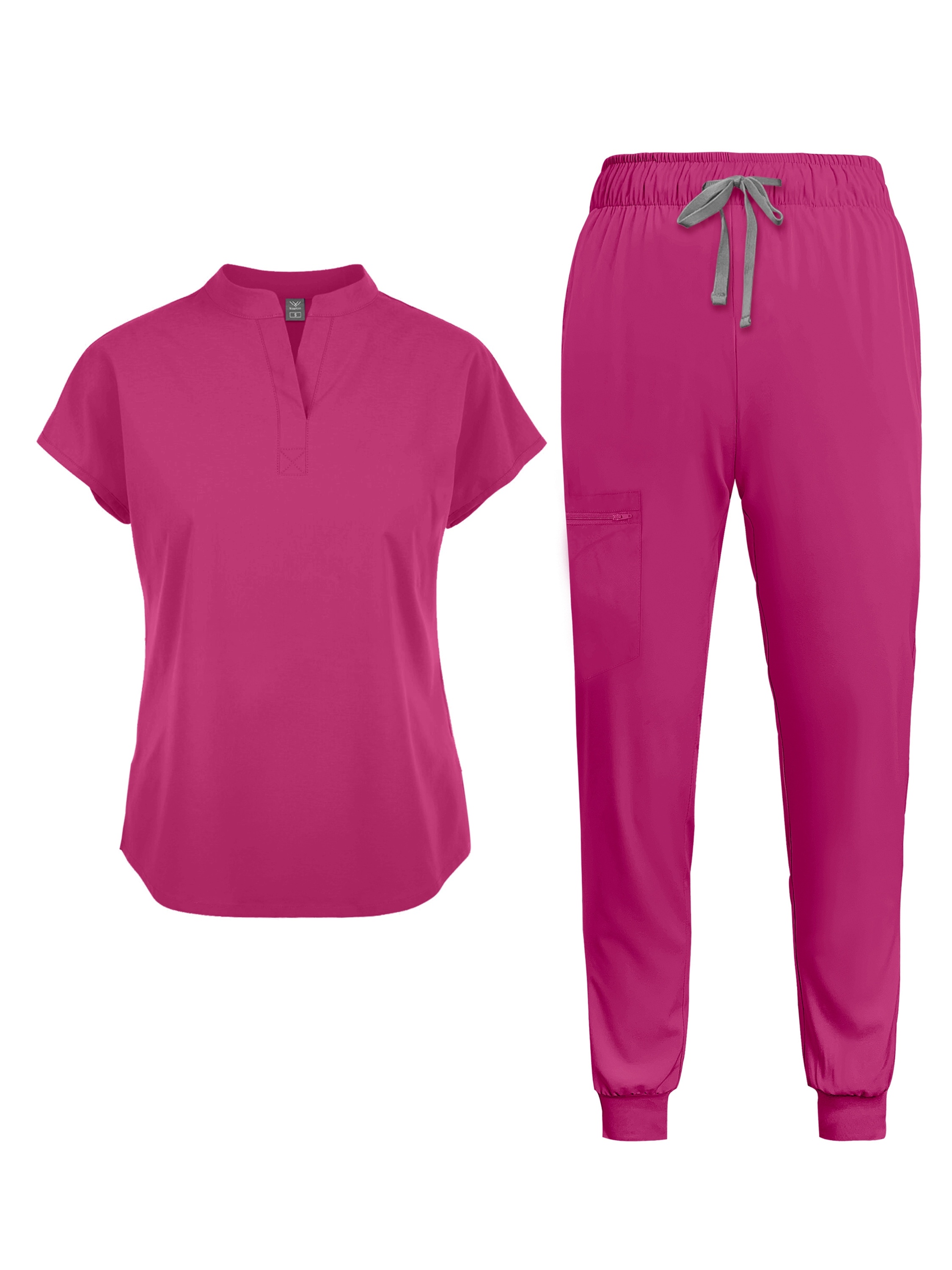 Conjunto de uniforme casual para mujer NiaaHinn - Túnica de manga corta de color sólido y pantalones con bolsillos, cuello mandarín, longitud regular, comodidad para todas las estaciones, ropa de trabajo casual para enfermeras, dentistas y profesionales, conjunto de uniforme para mujer, conjunto de uniforme para enfermera