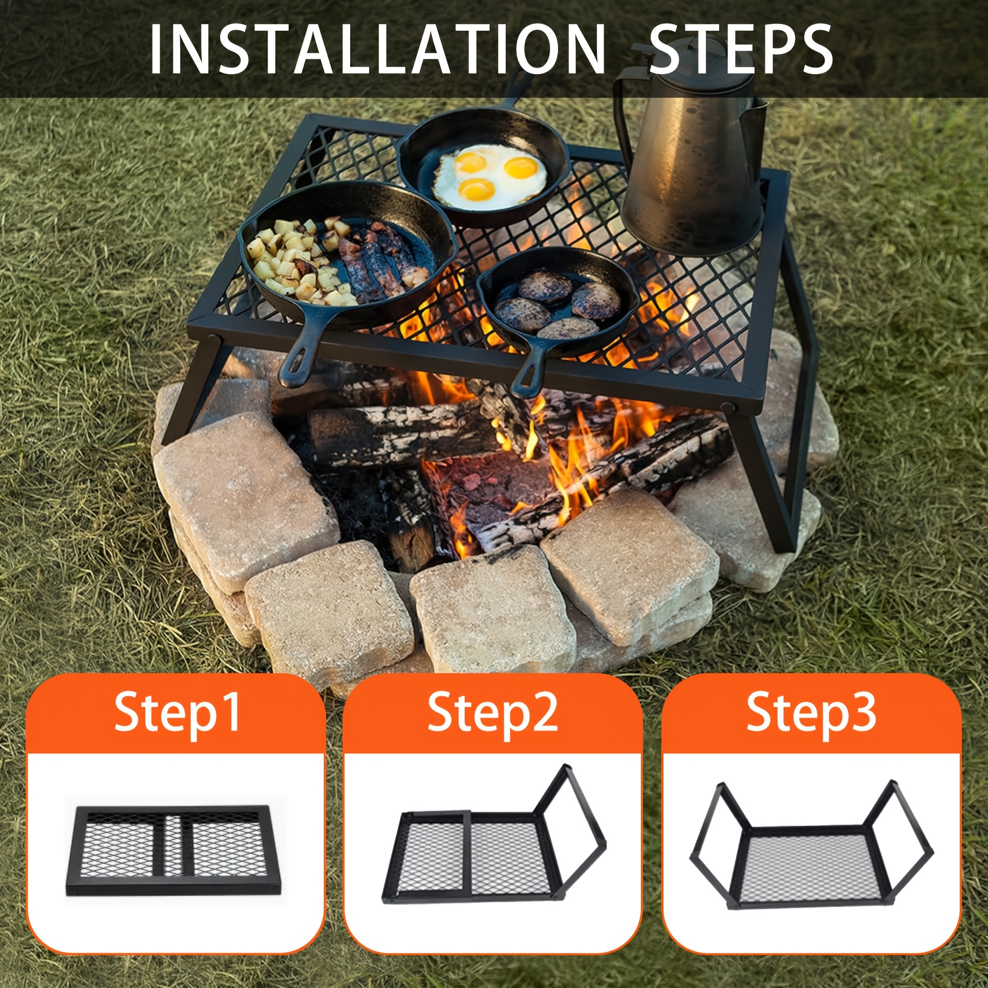 TEMU Heavy-duty , Rv Grill, Firewood Rack, Storage Rack, Barbecue Grill, Suitable For Outdoor Camping Picnic, Rv Party Bonfire Heating, With Storage