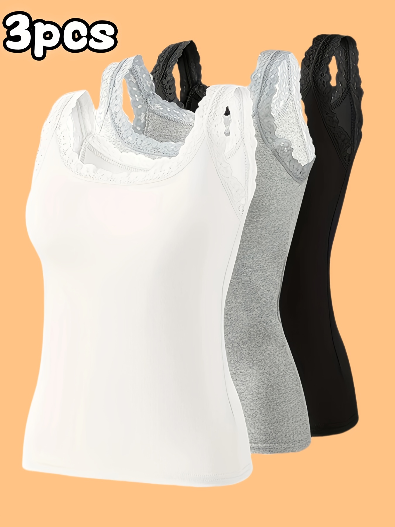 3pcs contrast lace camisole tops   sleeveless solid color blouses for women versatile   lingerie underwear comfortable off shoulder design   casual or stylish outfits lingerie sets chic lingerie contrast lace detailing