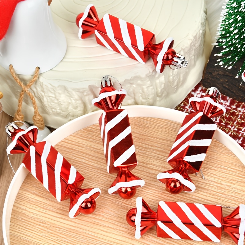 

6-pack Candy Cane Christmas Ornaments, Red And White Square Hanging Tree Decorations, No-electricity Festive Holiday Pendants For Tree Decoration, Martisoare