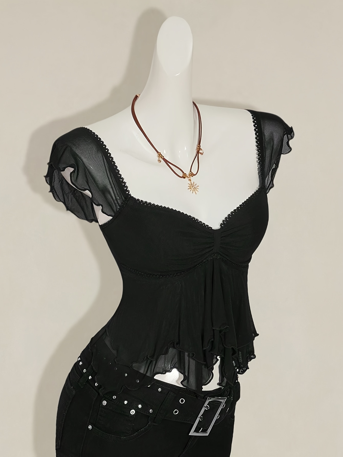 womens y2k black white lace like sleeve halter neck top - Temu