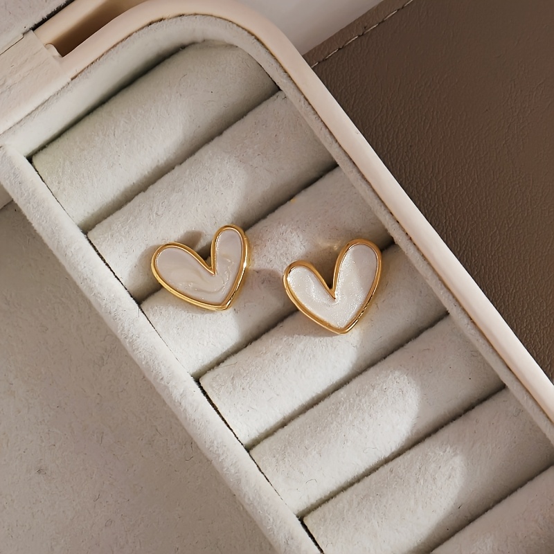 TEMU A Pair Of Heart-shaped Enamel Earrings, For Everyday Women And Mothers. Suitable For Daily Wear, Women's Earrings, Delicate Earrings,