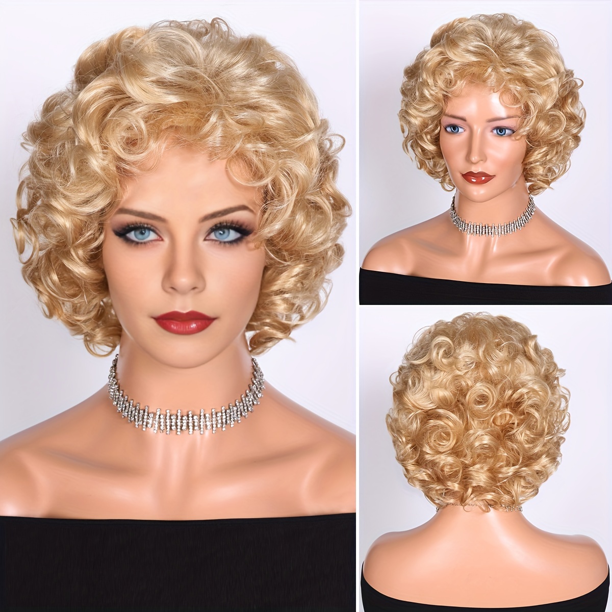 

Bchr Basics Curly Wave Short Blonde Wig For Women, Fiber, Cap, , 8 Inch, 160g, Suitable For And Parties