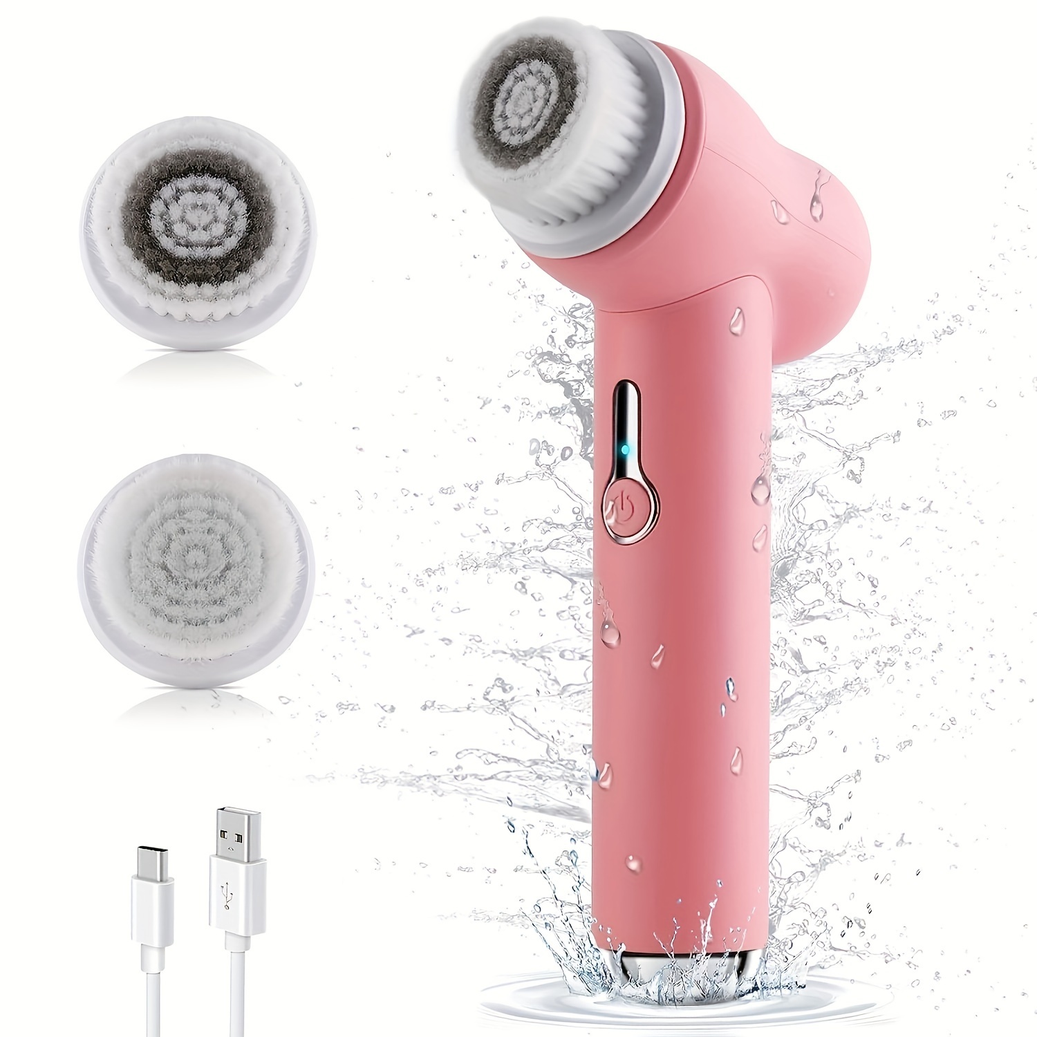 

Newdermo Skin Facial Cleansing Brush - Pink, Usb Rechargeable With 2 Brush Heads, 3 For Gentle Exfoliation & Deep Cleansing, Waterproof, Ideal For Types