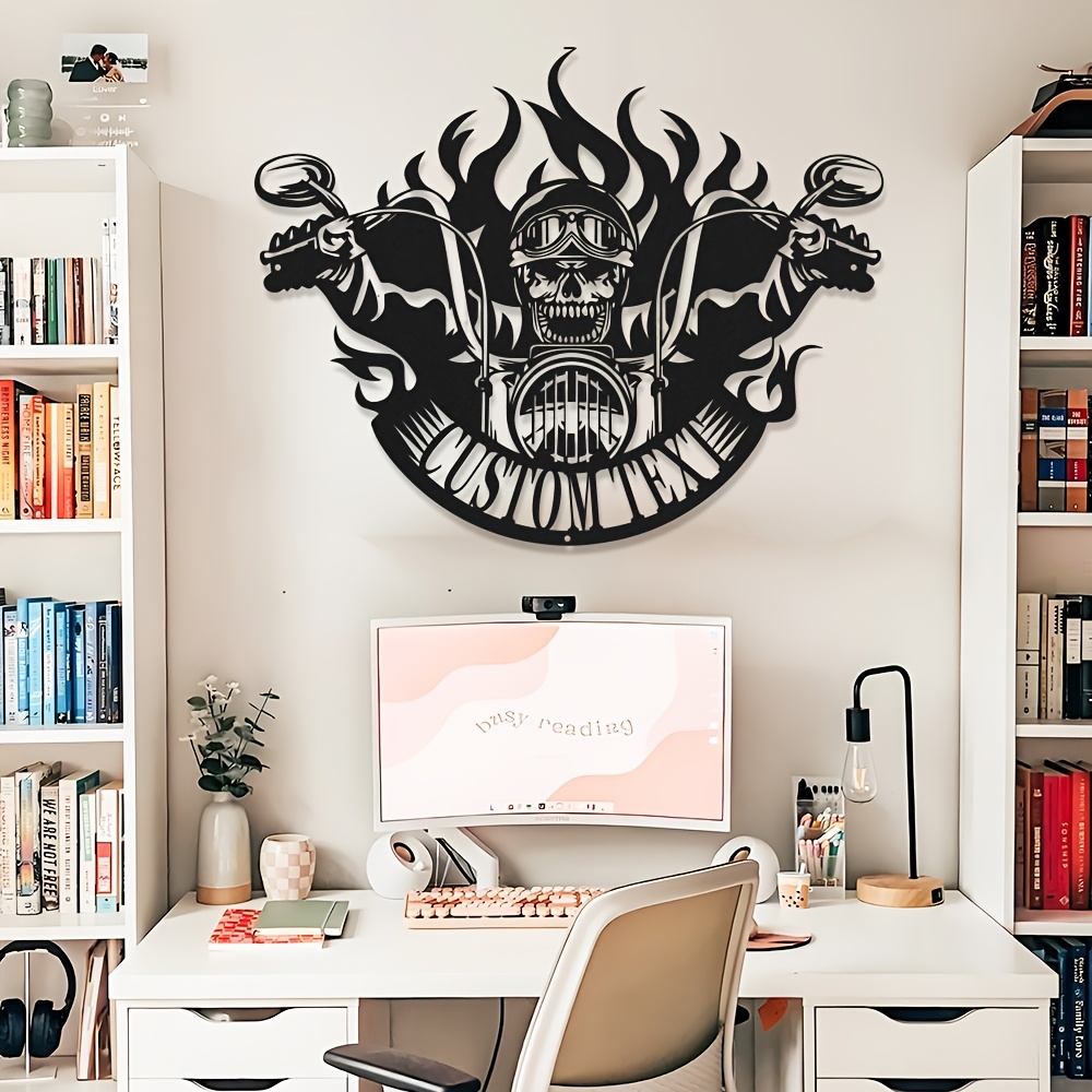 TEMU Custom Motorcycle Metal Wall Sign - Personalized Name Tag, Metal Wall Art, Matte Effect, Removable Home And Office Decoration, Statue Wall