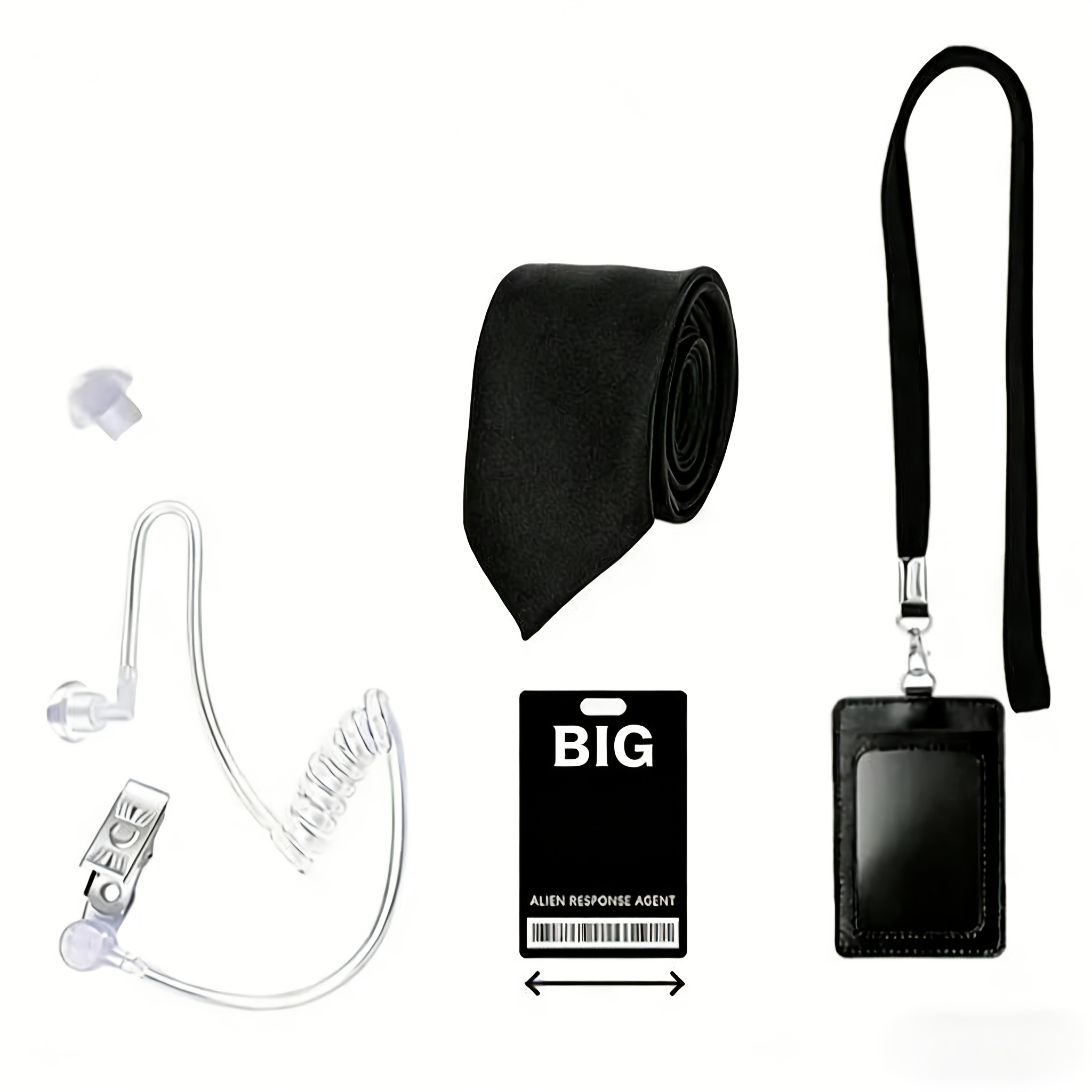 TEMU 4pcs Spy Costume Accessory Set, Including Fake Earpiece/headset, Black Tie, Id Holder, And Spy Card. Suitable For Men' Role-playing At Halloween