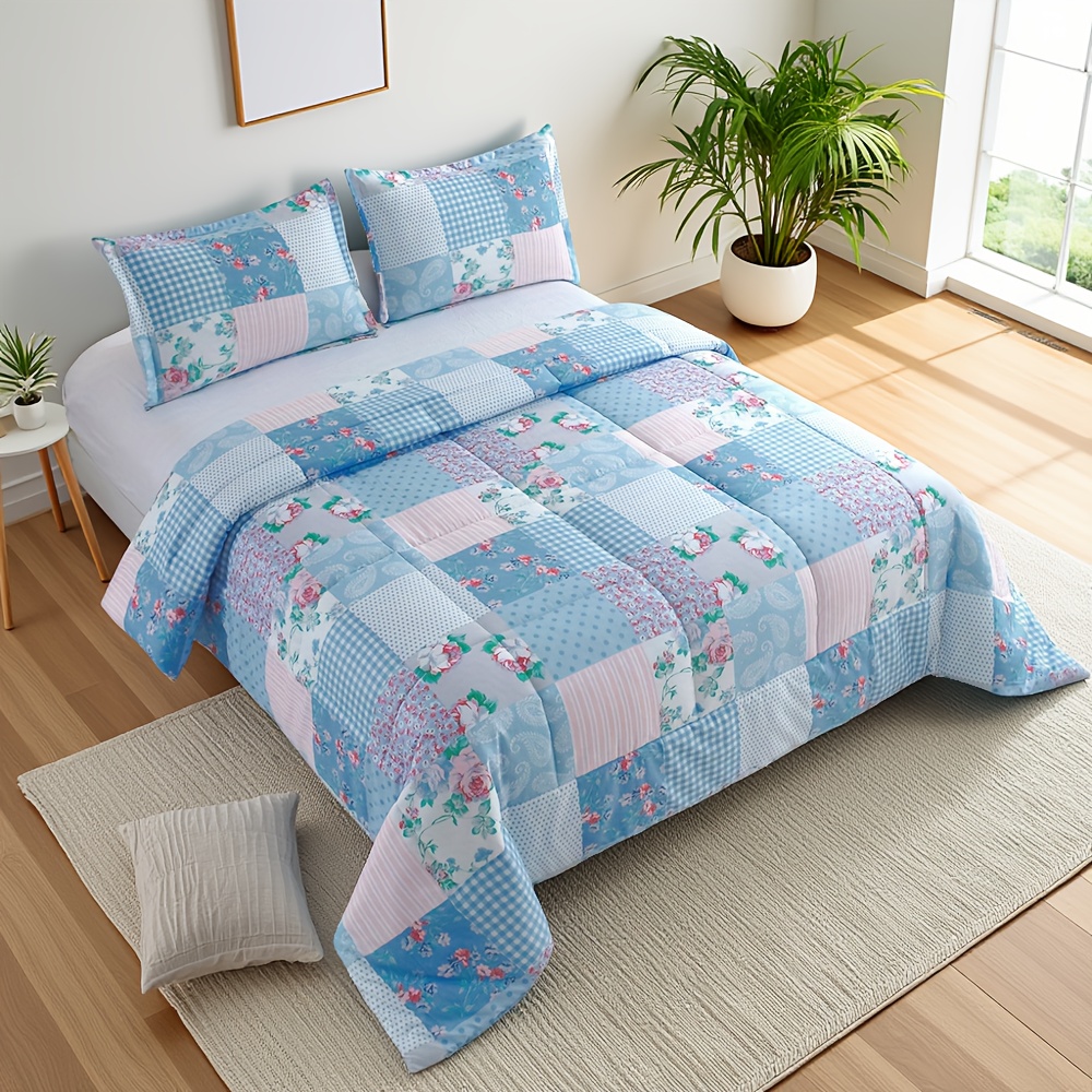 TEMU 2/3pcs Luxury Comforter Set, Blue Checkered , Lightweight Quilt Set For , Super Soft Bedding For Deep Sleep, Includes 1 Comforter And 1
