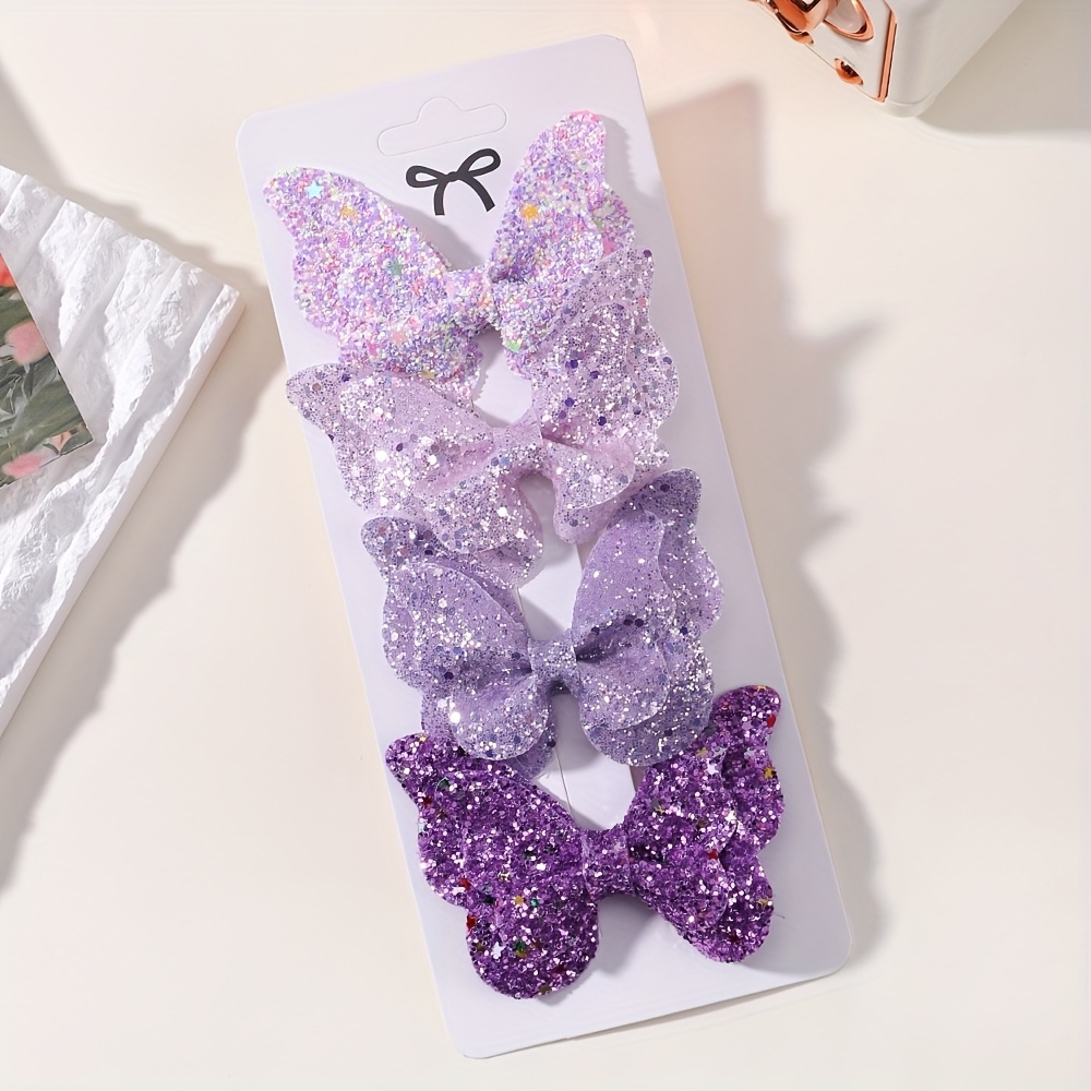 4pcs Shiny Bow Hair Clip Set - Gorgeous Sparkly Additions For Fashionable Styling And Creative Hairstyles