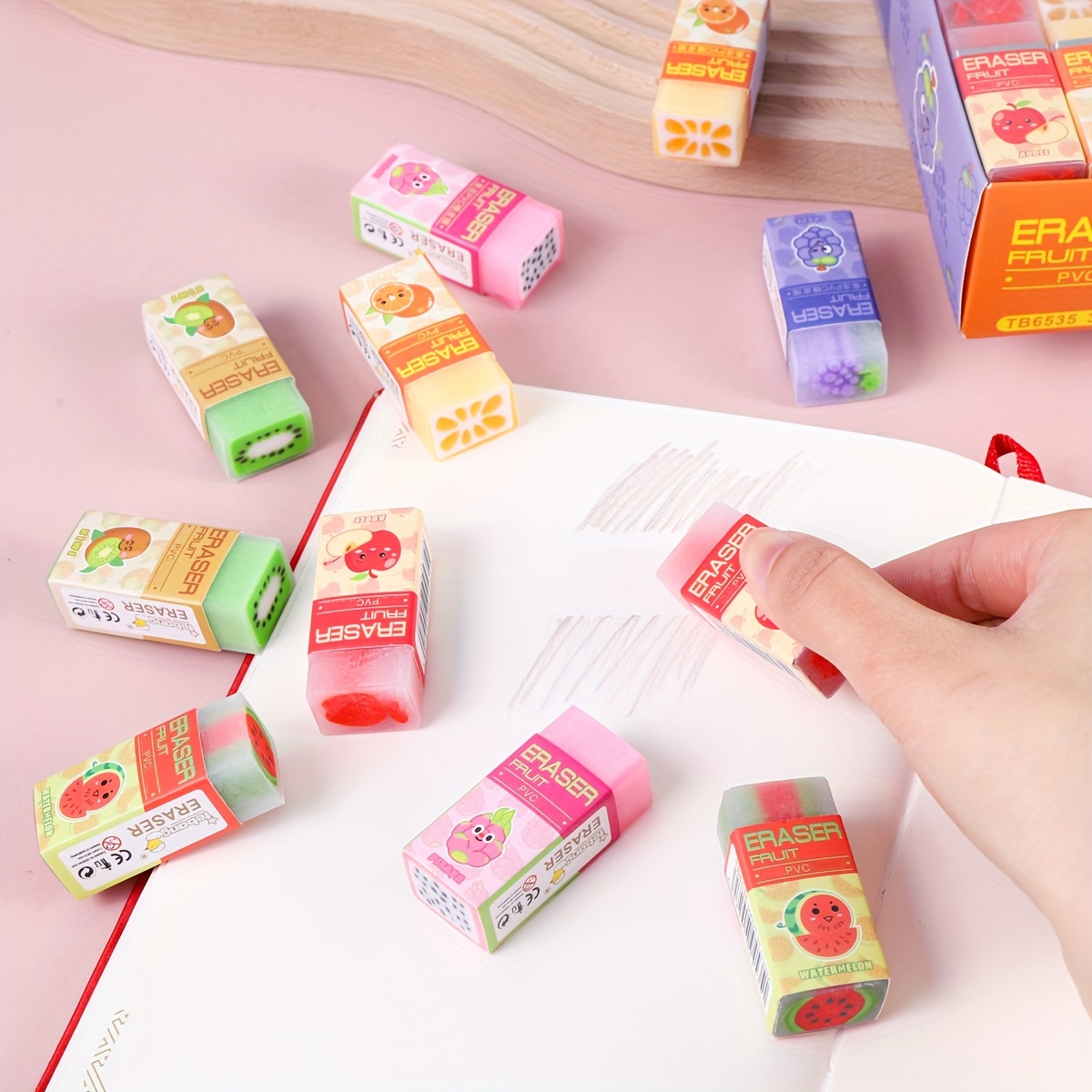 

Fruit Pattern Jelly-style Soft Cube Erasers, 3pcs/6pcs Set, Pvc Material, Rectangular Shape For School And Office Use.