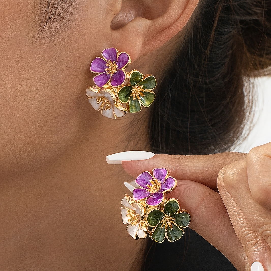 E-shop Ein Paar idyllische, elegante, süße Emaille-Blumenohrringe für Damen, für Feiertage, Geburtstage, Dates, Partys, Urlaub, Shopping,