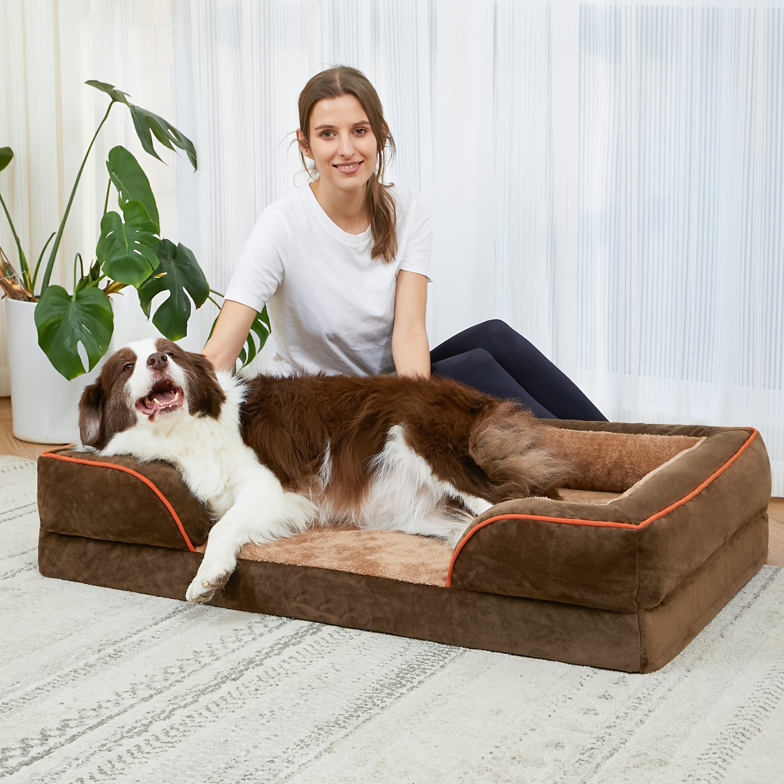 

Comfort Expression Orthopedic Waterproof Dog Sofa Bed, Polyester Durable Pv Washable, Zippered Removable Cover, Small To Large Breed Dog Bed With Supportive Bolstered Sides - Patterned Design