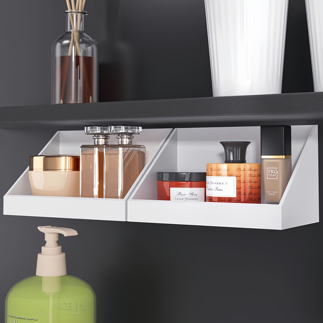 3er-Set: Spiegelschrank-Aufbewahrungsbox für Badezimmerwaschtisch, Kosmetik, Lippenstift-Organizer, wandmontierte Badezimmer-Organizer-Box mit schräger Öffnung, Regale