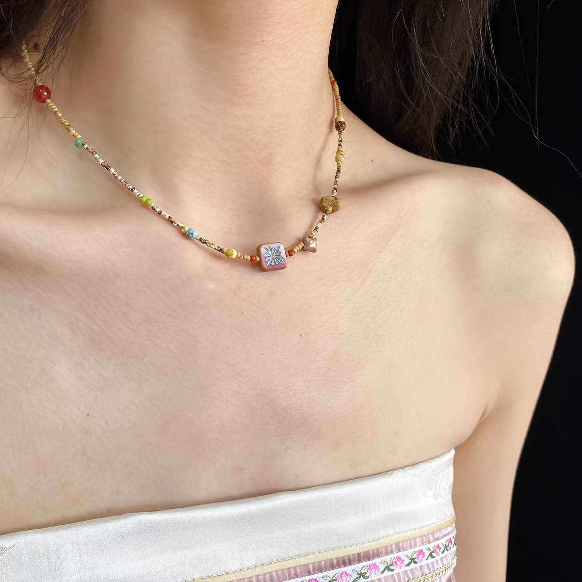 Women's Czech Bead Necklace, Gentle and Versatile Design