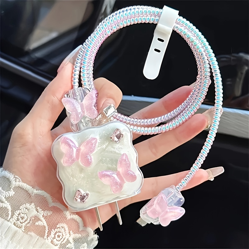 

5pcs Butterfly Charger Protective Case Suitable For Mobile Phone Data Cable Anti-break Charging Cable Protective Case 20w Fast Charging Charger Protective Shell Wrap Cable Protective Rope