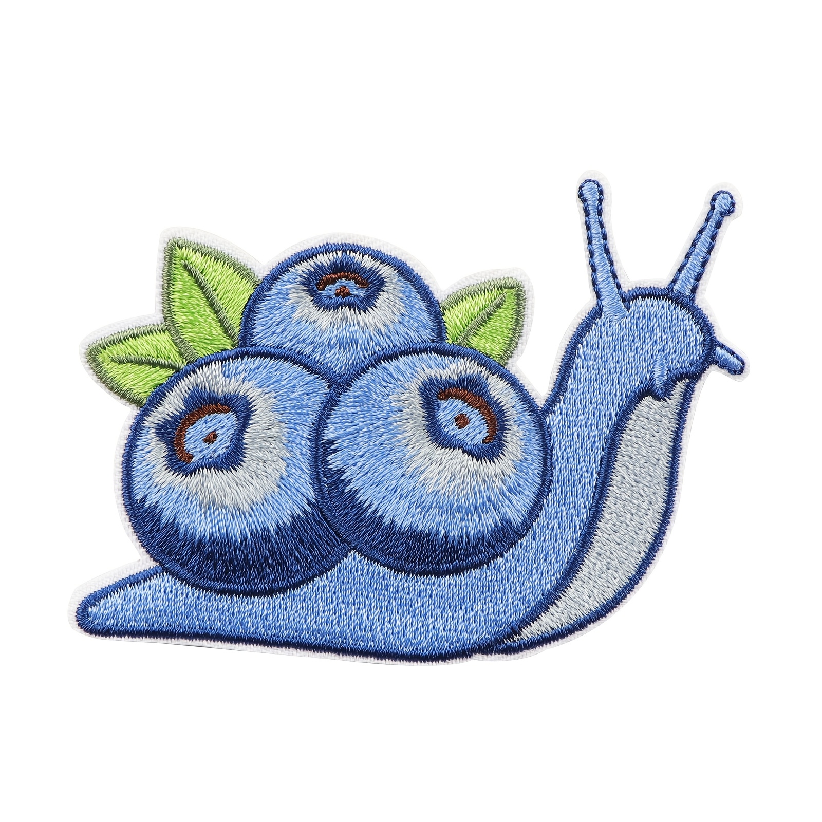 TEMU 1pc Blueberry Snail Embroidery Patch Cute Creature Applique, Whimsical Woodland Animal Embroidered Fabric Badge, Iron On Sew On Patch For Jacket