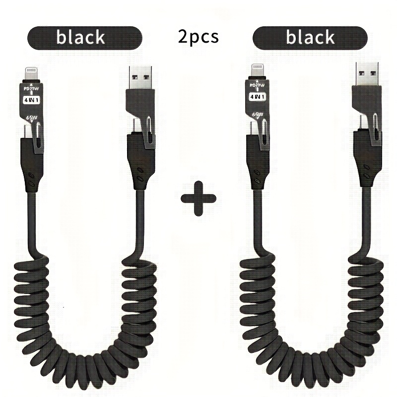 2pcs Dinijie 4-in-1 Vehicle Spring Loaded Cable | Type-c/usb C To Type-c Pd Cable Max 65w For Iphone, , Laptop, And Charging