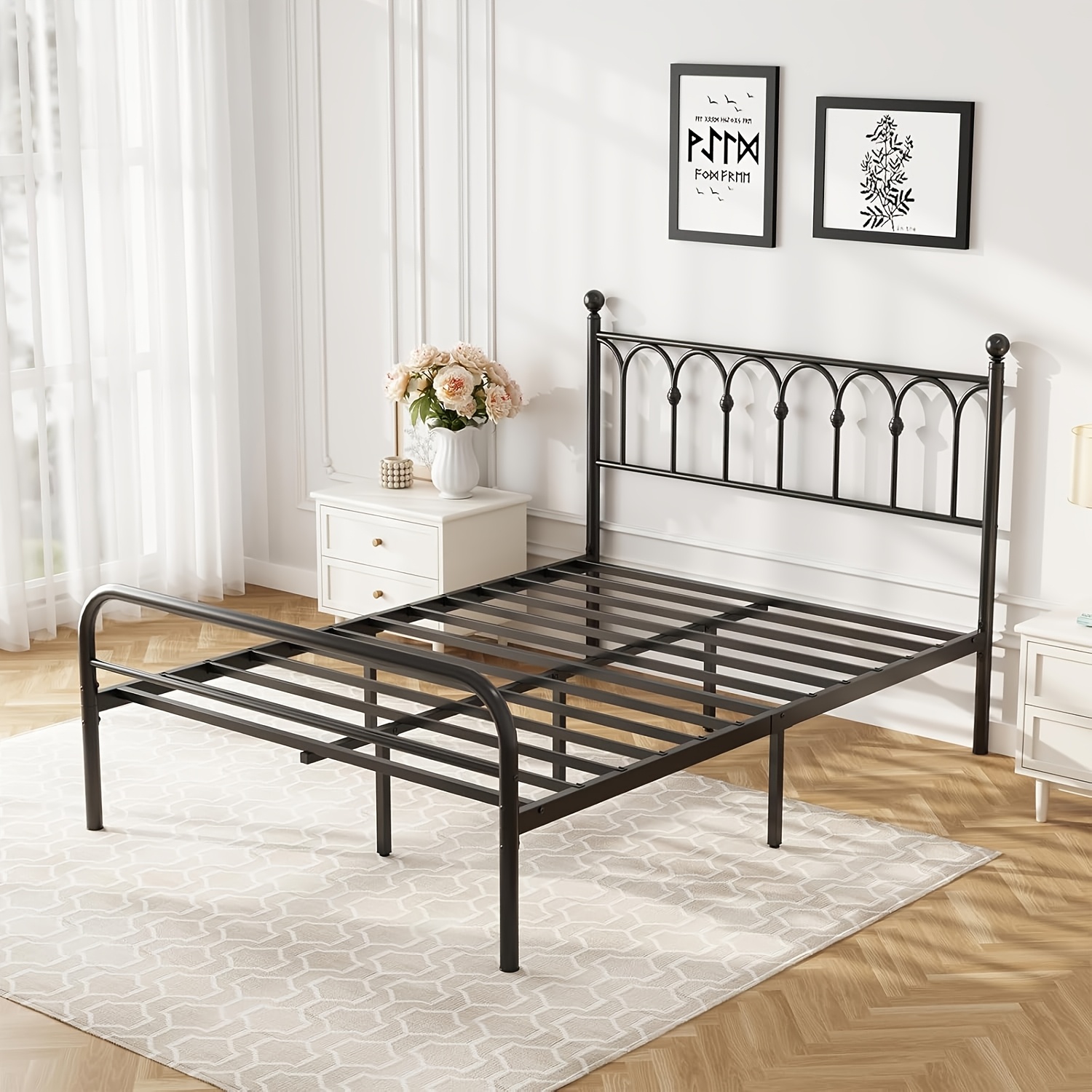 TEMU A Metal Bed Frame Featuring Under-bed Storage, A Rounded Base Design With Protective Foot Pads, And Space-saving Storage, Eliminating The Need