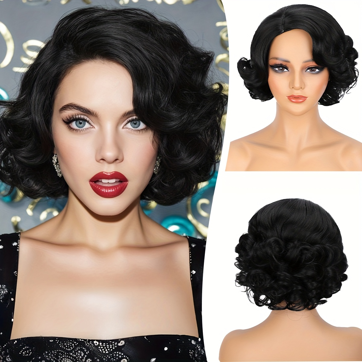 1920s curly synthetic flapper wig heat resistant side part  display picture 3