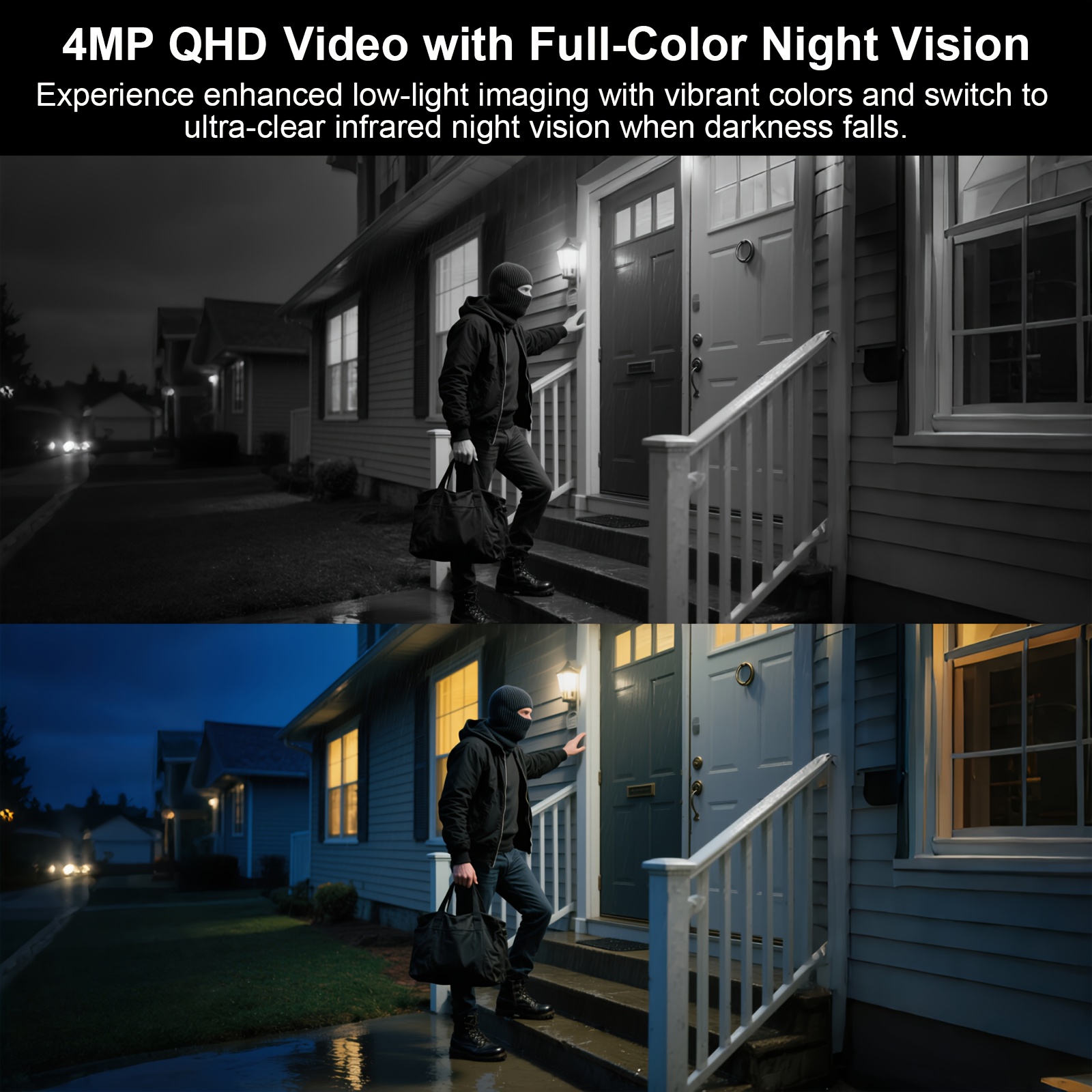 2 caméras de surveillance extérieures, 4MP 2K sans fil avec panneau solaire, batterie, WIFI 5G&2.4G, vision nocturne en couleur, détection de mouvement PIR et alarme, compatible Alexa, audio bidirectionnel, stockage cloud ou carte SD, noir, protection IP65