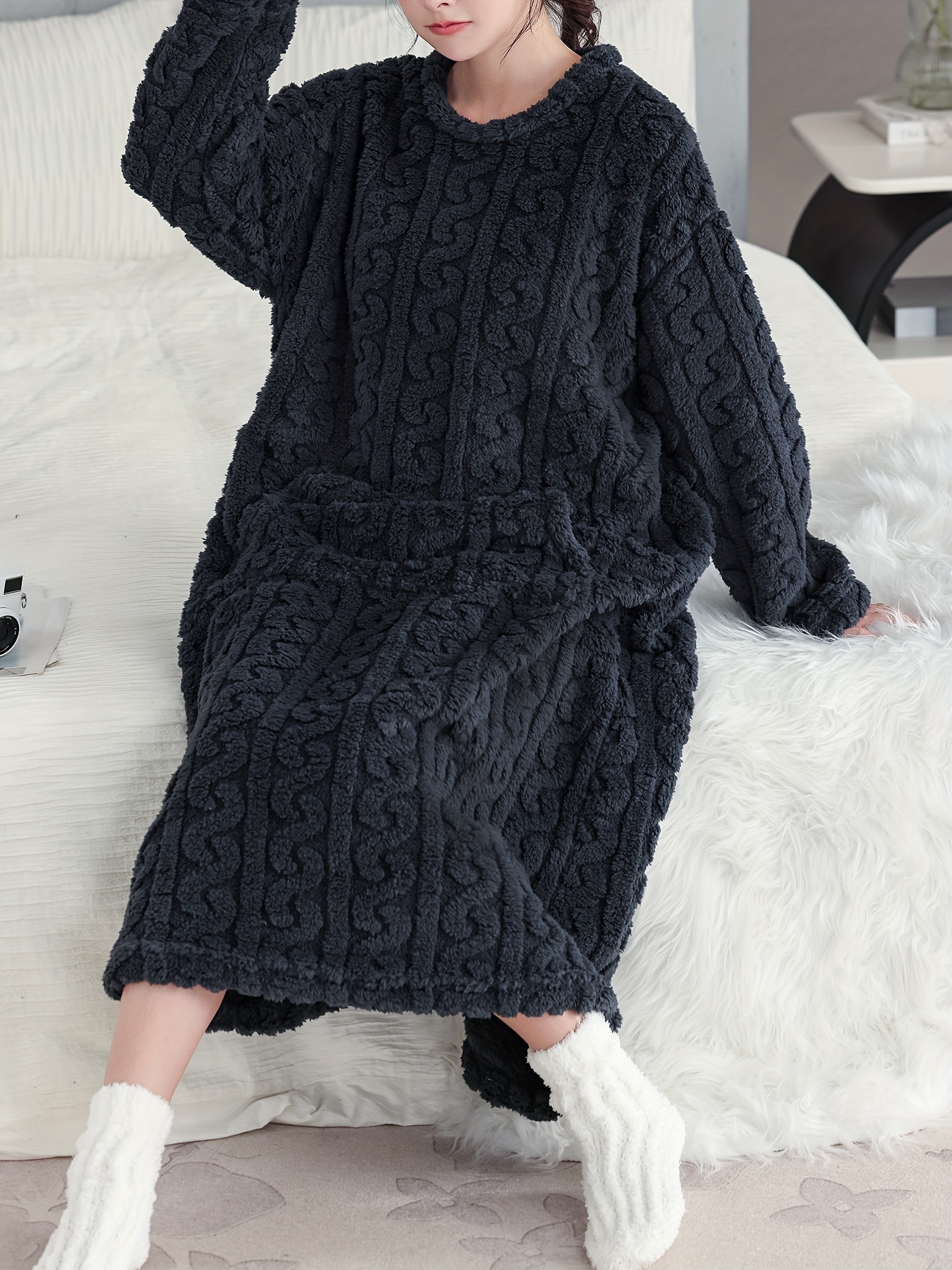 chinese dress ladies Women's Hooded Fleece Dress | Outdoor Knit, Pockets