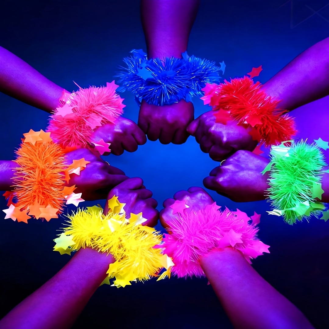 E-shop 7-teiliges Set leuchtender Party-Stern-Armbänder, fluoreszierende Armbänder, UV-reaktive leuchtende Partygeschenke, geeignet für