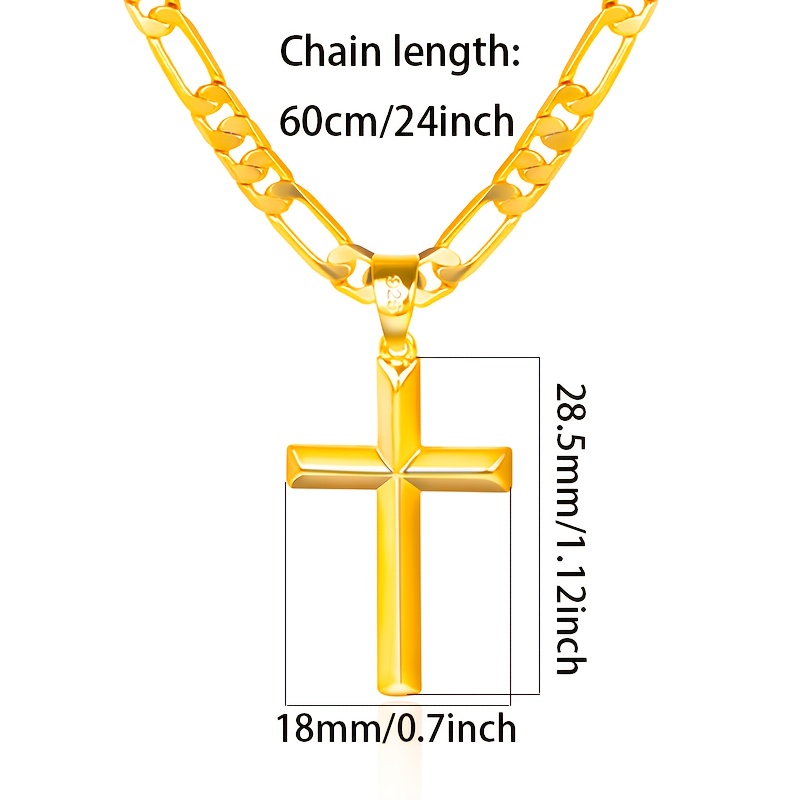 18k Gold Plated Plated 925 Silvery Men's Chain Necklace, With 3d Cross Pendant, Ideal For Daily Wear With Gift Box
