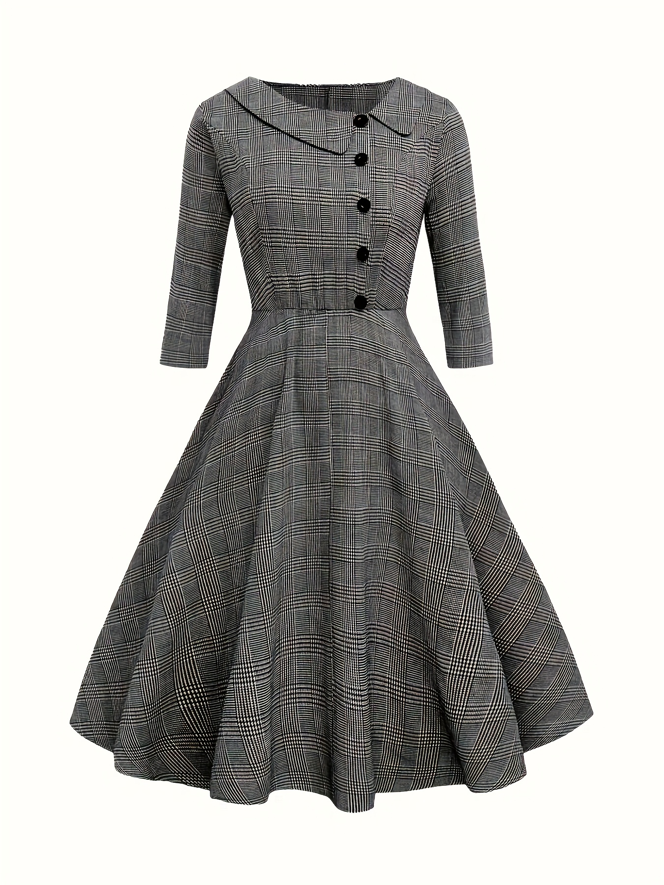 שמלת מידי משובצת אלגנטית לנשים בצבעים שונים - גזרה רחבה עם שרוכב רב בגזרת קלאסית, לכל לעונה, ליציאות קזואליות ואירועים חצי רשמיים