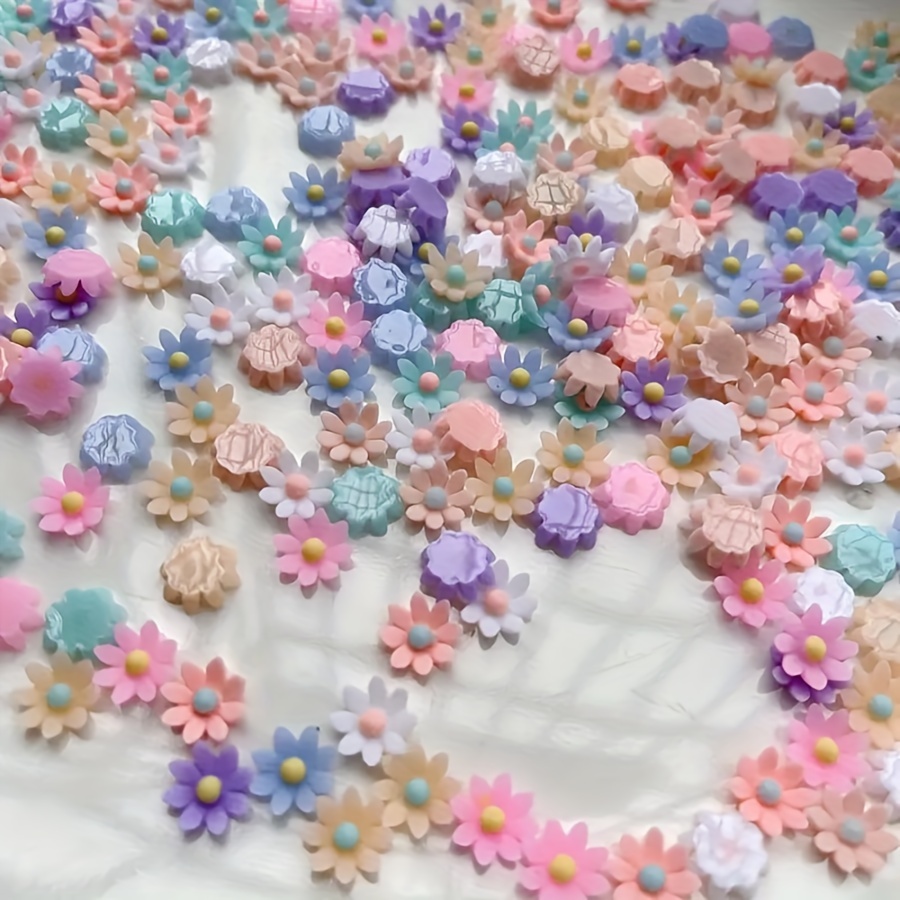 

50pcs Mini 8mm Resin Flower Nail Charms - For Lotus, & For Diy Manicure And Earring Crafts