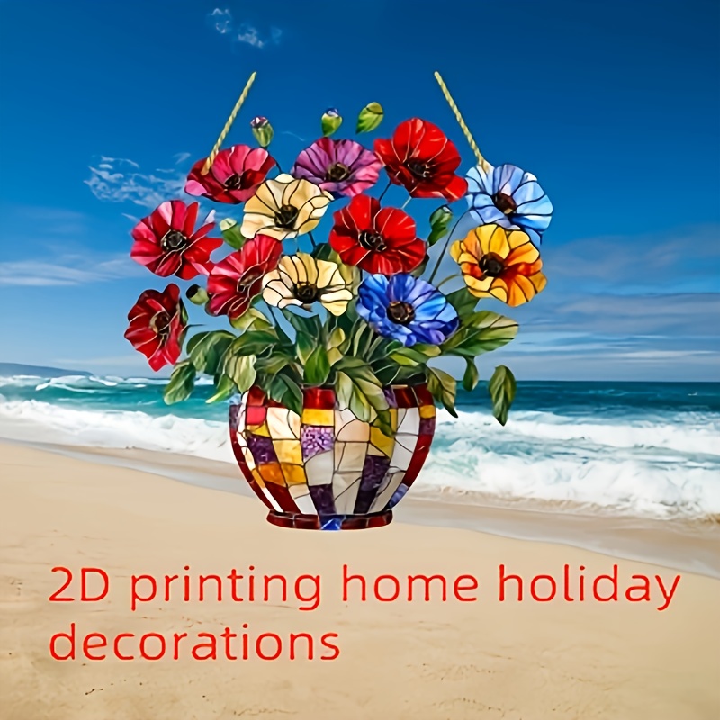 

A 2d Printed Home Holiday Decoration, A Poppy Flower Acrylic Sun - An 8-inch By 8-inch Window Ornament, For Flower Enthusiasts, Suitable For Living Rooms, Offices, Kitchens, And Outdoor Gardens.